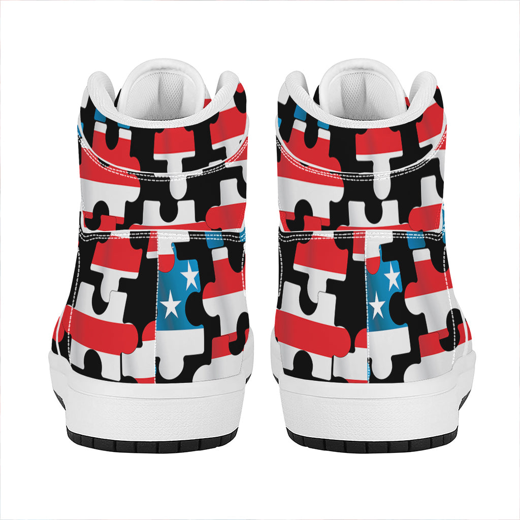 American Flag Jigsaw Puzzle Print High Top Leather Sneakers