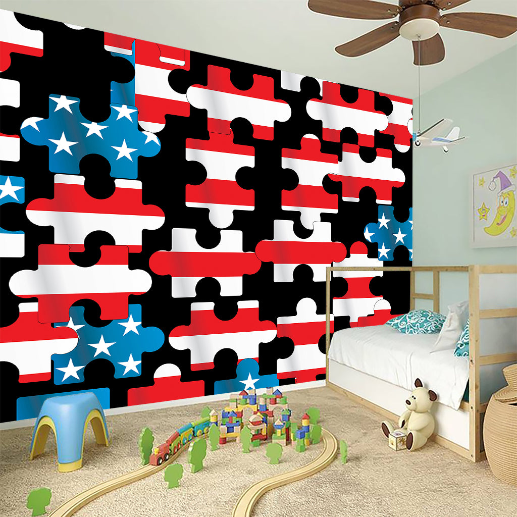 American Flag Jigsaw Puzzle Print Wall Sticker