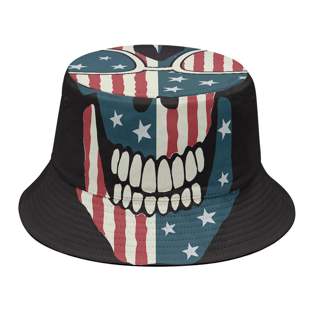 American Flag Skull Print Bucket Hat