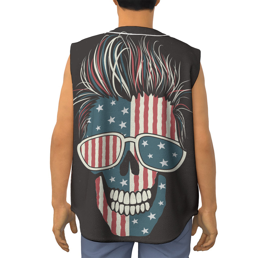 American Flag Skull Print Sleeveless Baseball Jersey