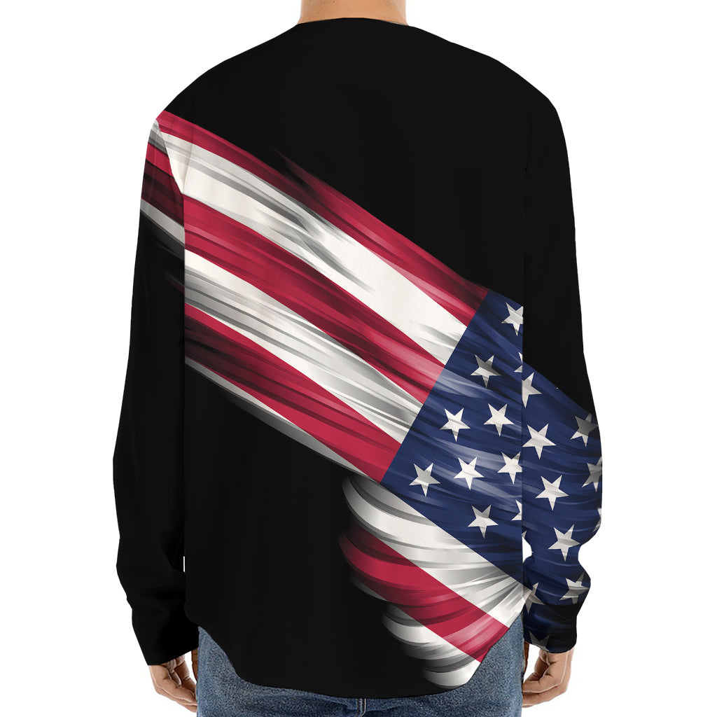 American Flag Wing Print Long Sleeve Baseball Jersey