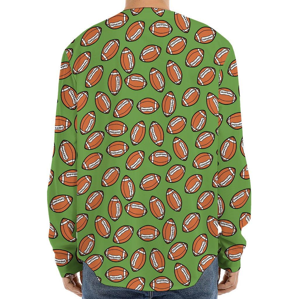American Football Ball Pattern Print Long Sleeve Baseball Jersey