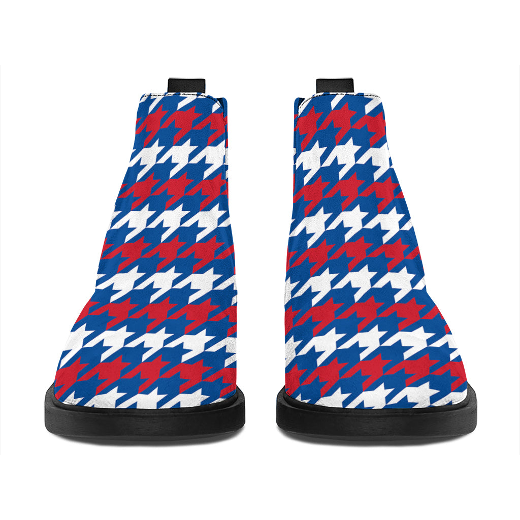 American Houndstooth Pattern Print Flat Ankle Boots
