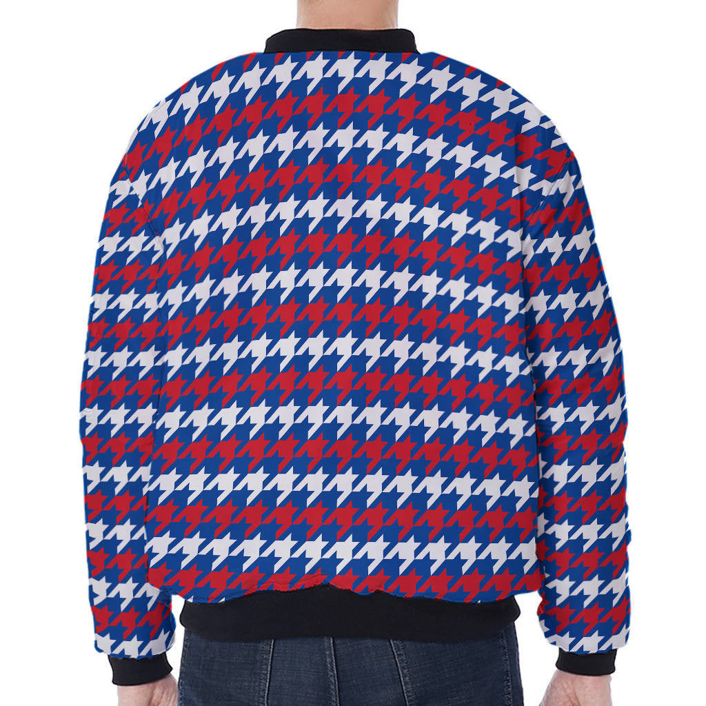 American Houndstooth Pattern Print Zip Sleeve Bomber Jacket
