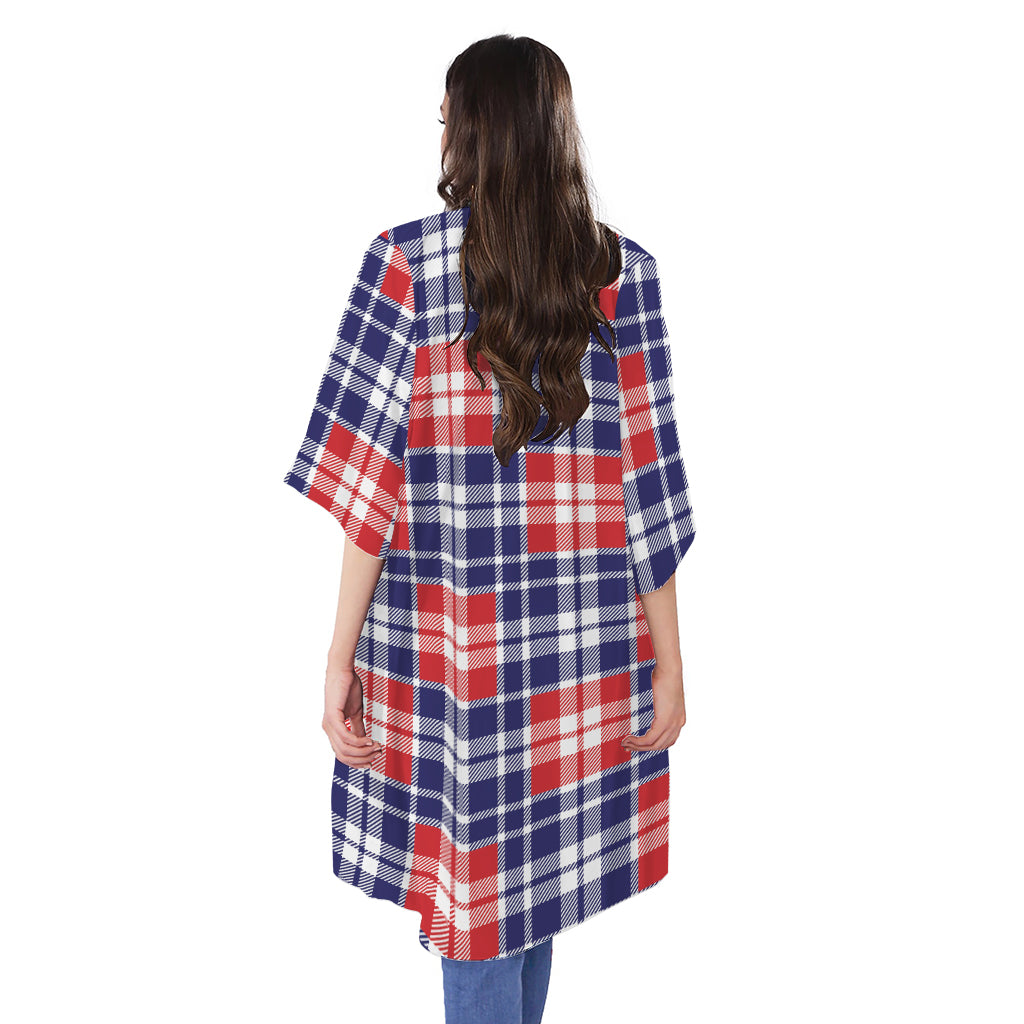 American Independence Day Plaid Print Open Front Beach Cover Up