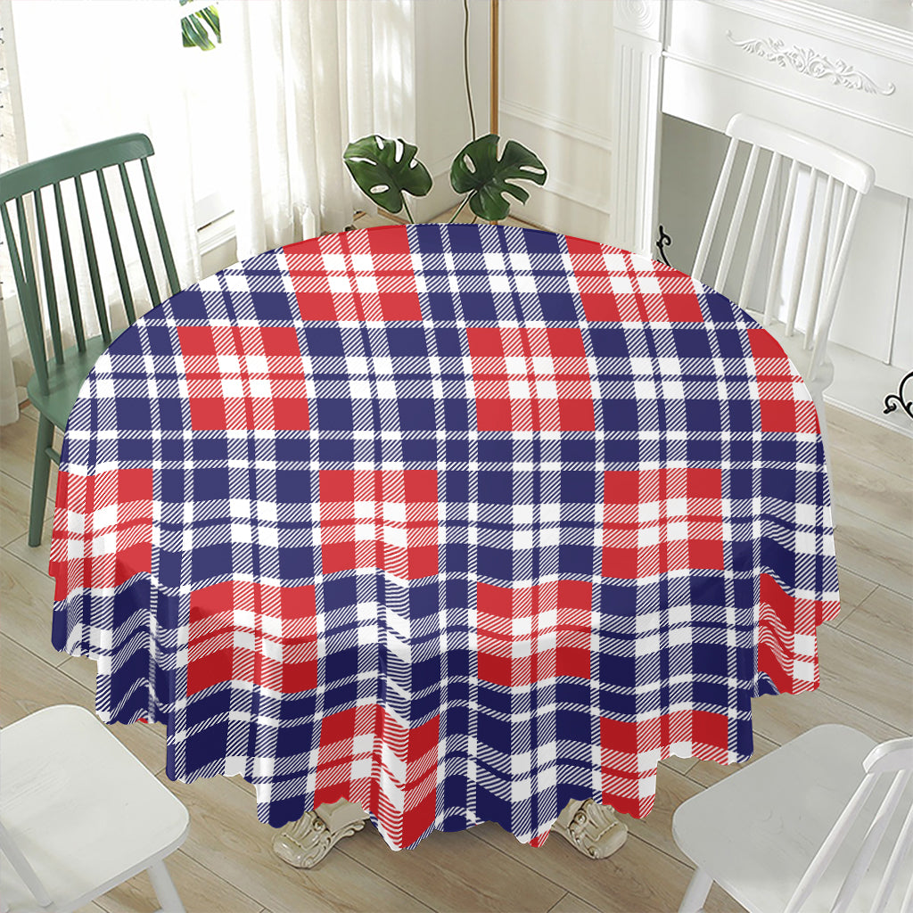 American Independence Day Plaid Print Waterproof Round Tablecloth