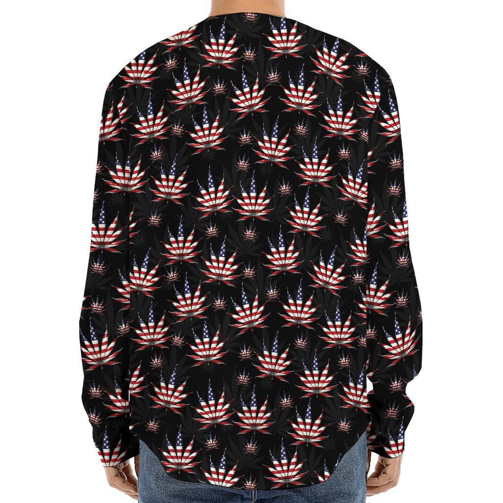 American Marijuana Leaf Pattern Print Long Sleeve Baseball Jersey