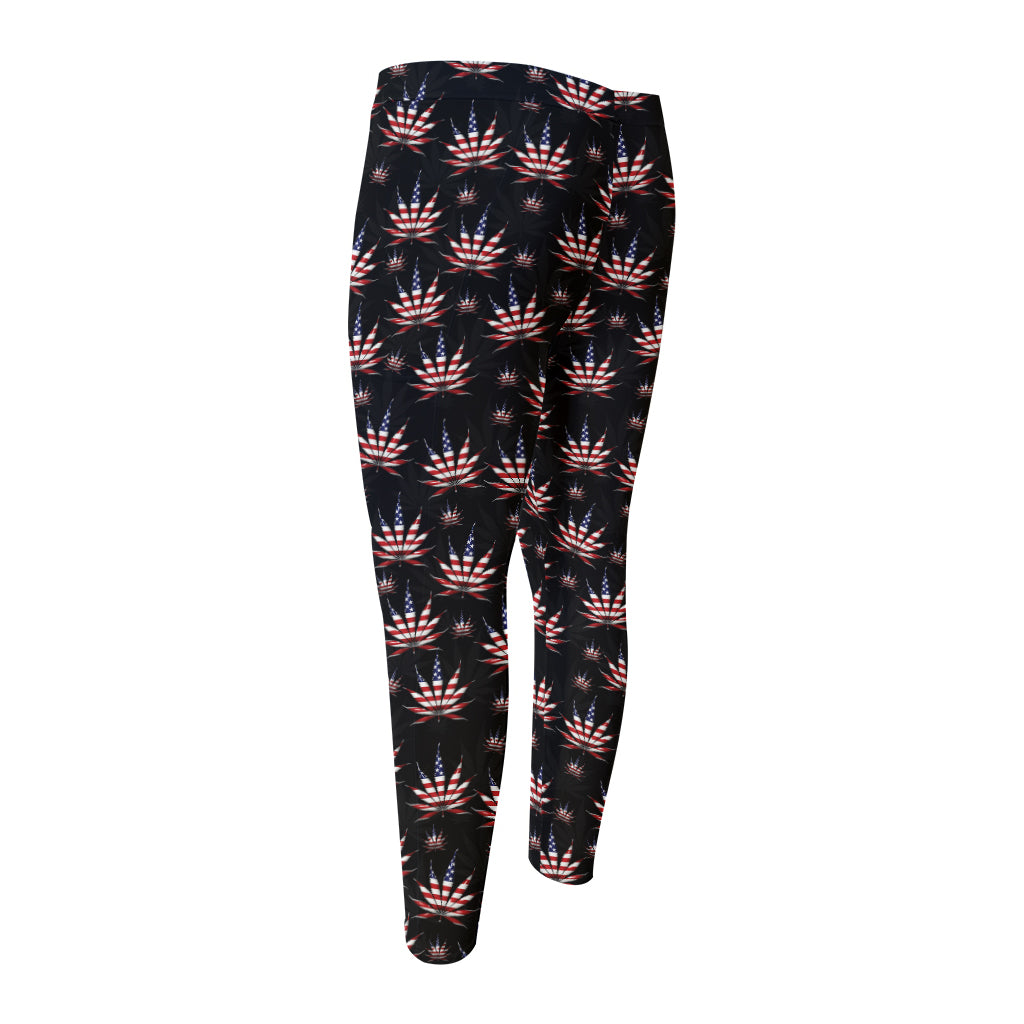 American Marijuana Leaf Pattern Print Men's Compression Pants