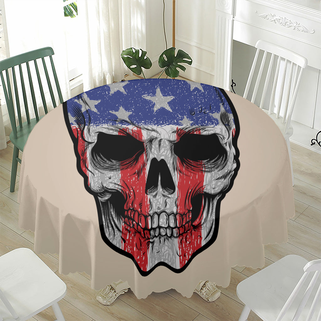 American Patriotic Skull Print Waterproof Round Tablecloth