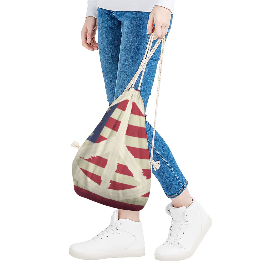 American Peace Flag Print Drawstring Bag