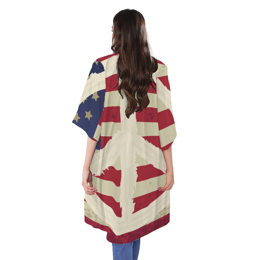 American Peace Flag Print Open Front Beach Cover Up