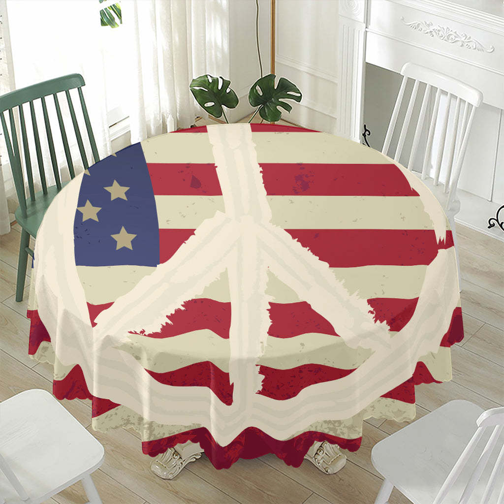 American Peace Flag Print Waterproof Round Tablecloth