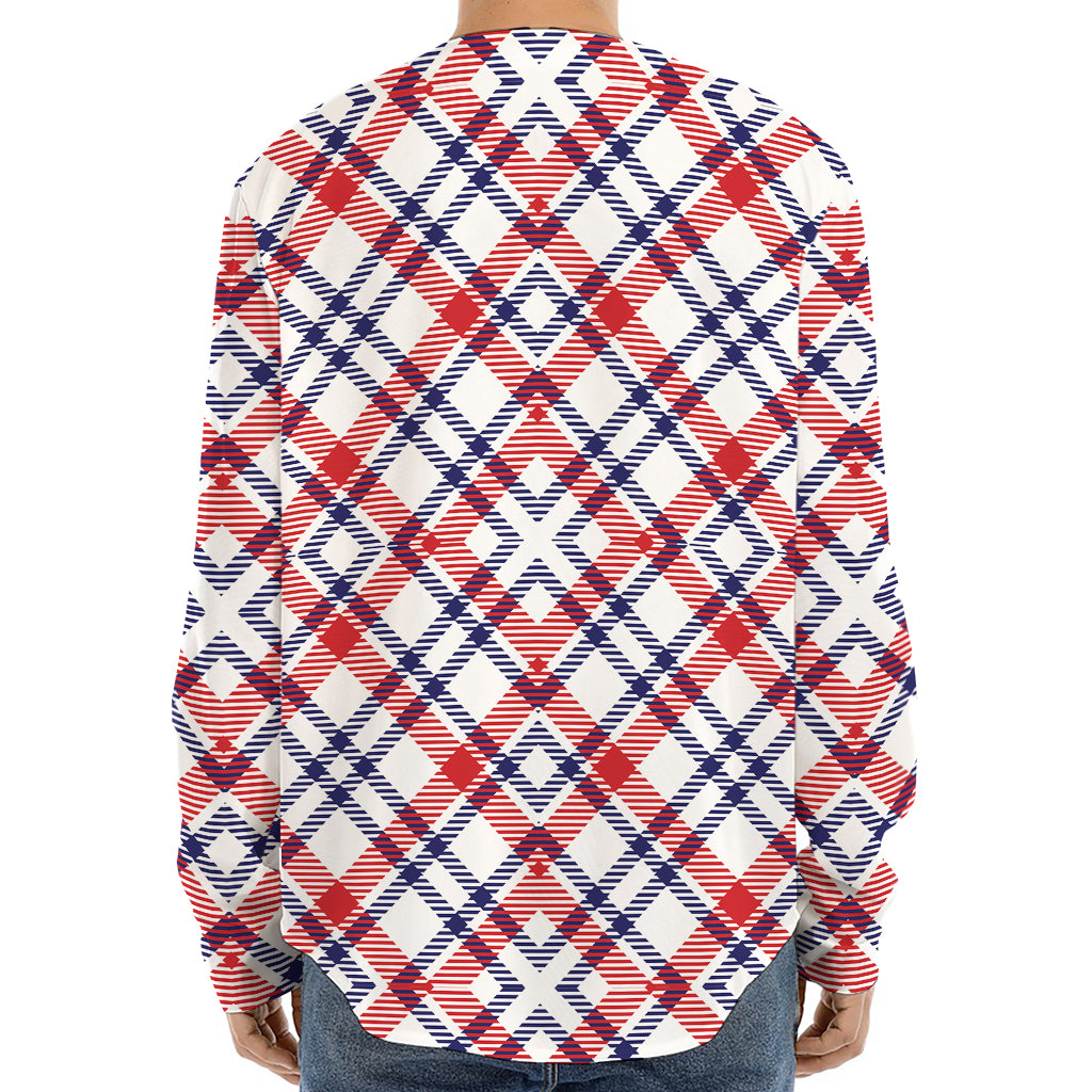 American Plaid Pattern Print Long Sleeve Baseball Jersey