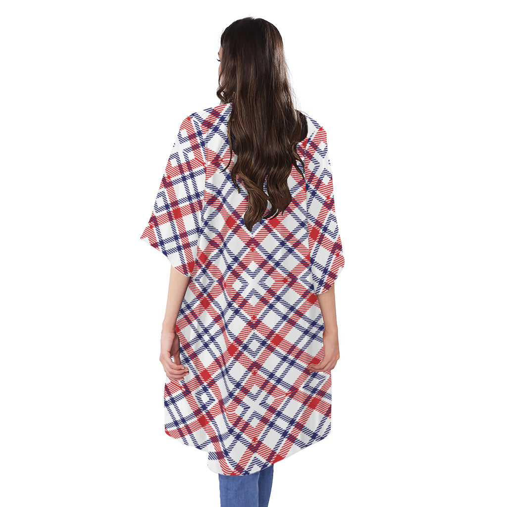 American Plaid Pattern Print Open Front Beach Cover Up