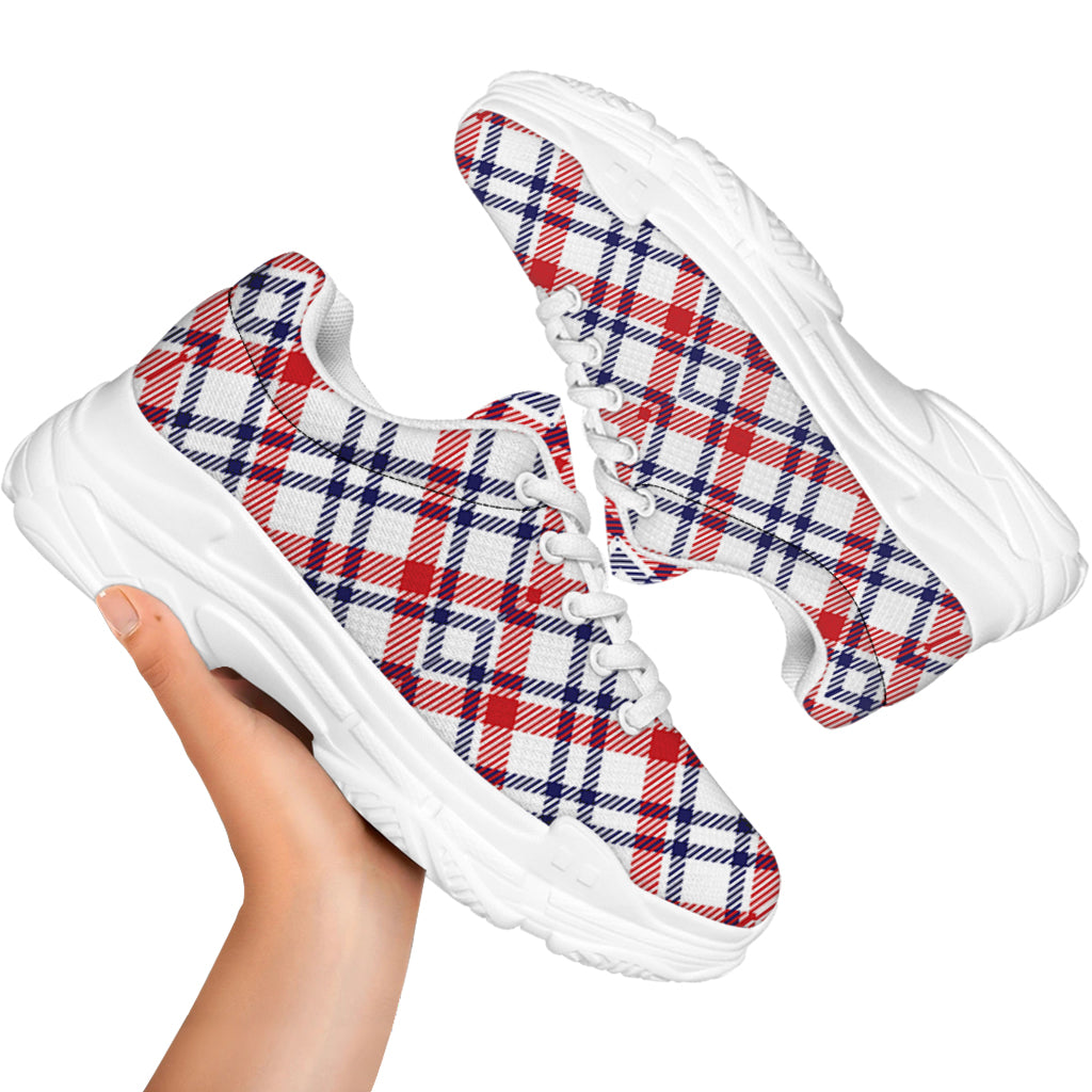 American Plaid Pattern Print White Chunky Shoes