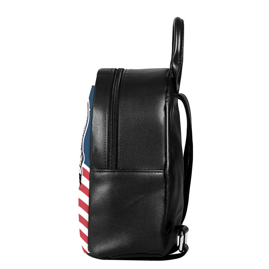 American Skull With Sunglasses Print Leather Backpack