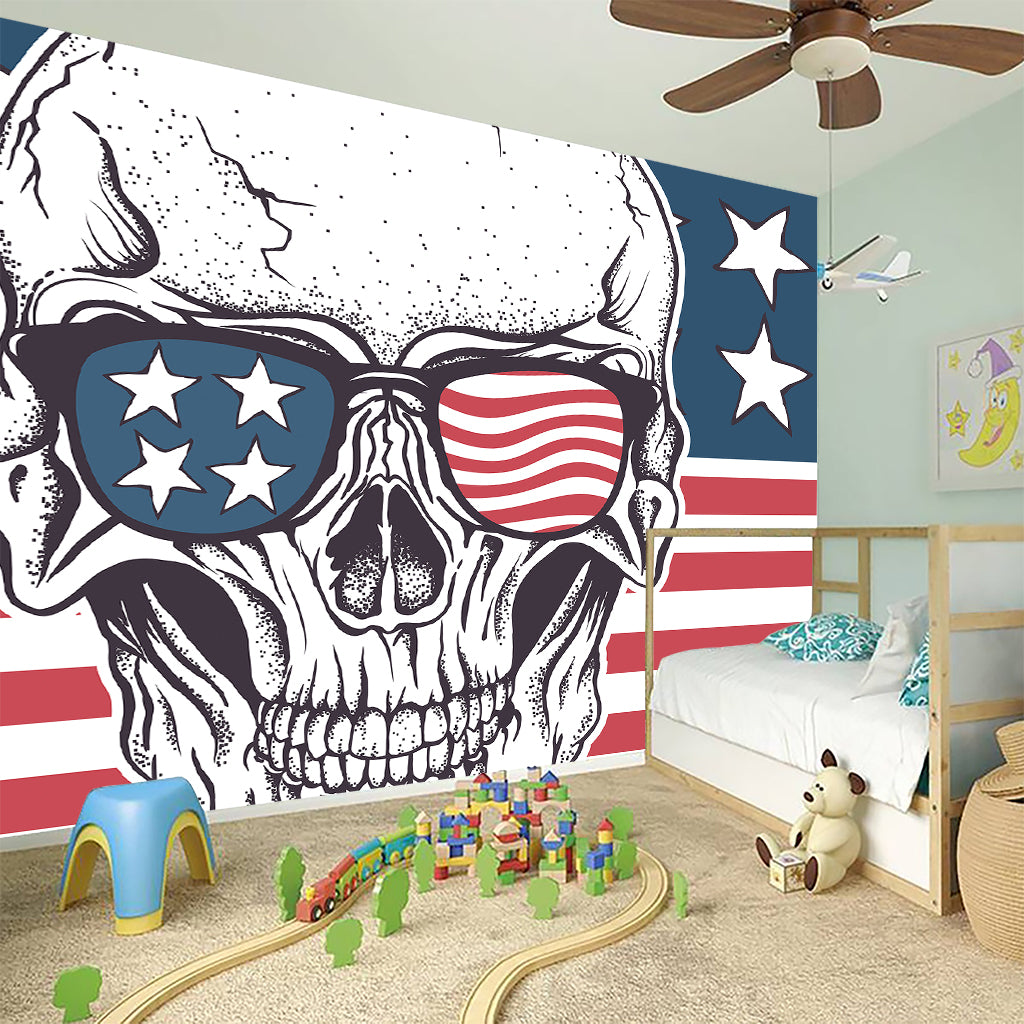 American Skull With Sunglasses Print Wall Sticker