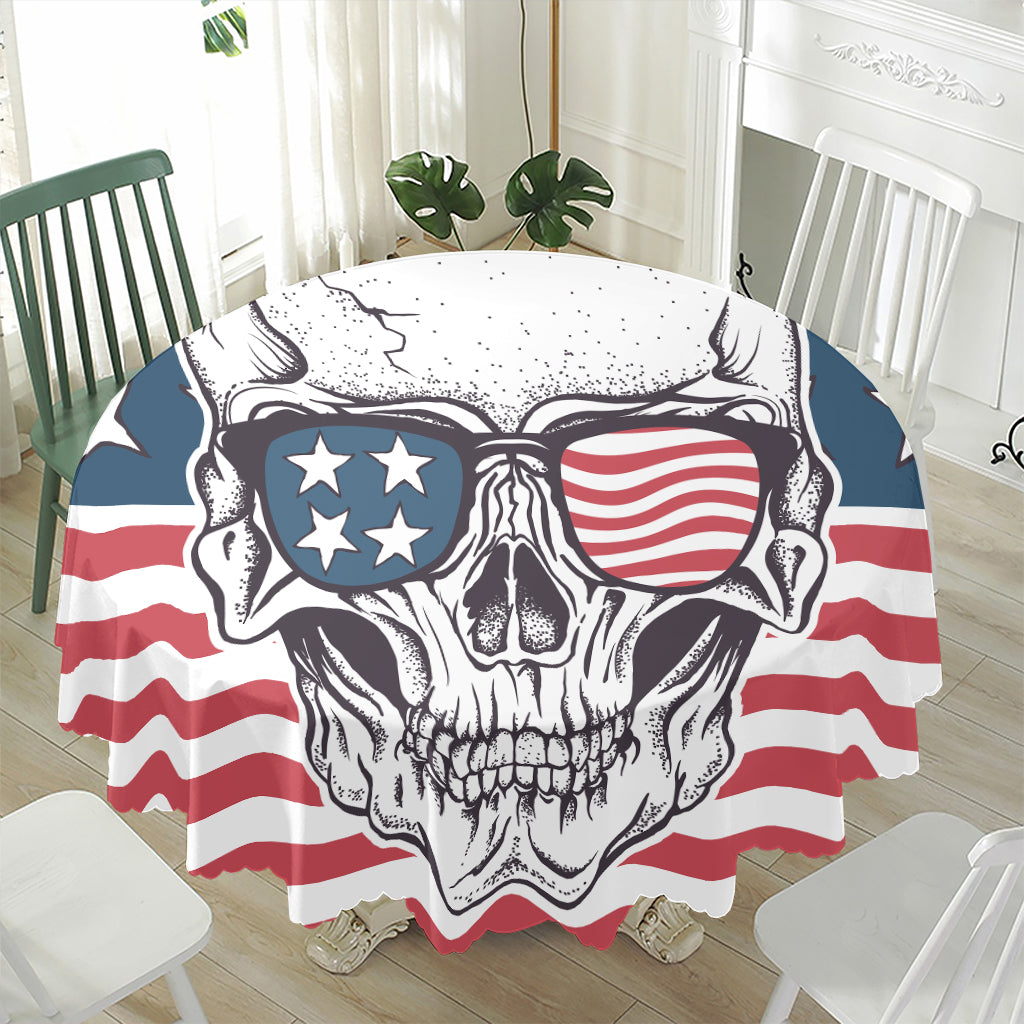 American Skull With Sunglasses Print Waterproof Round Tablecloth