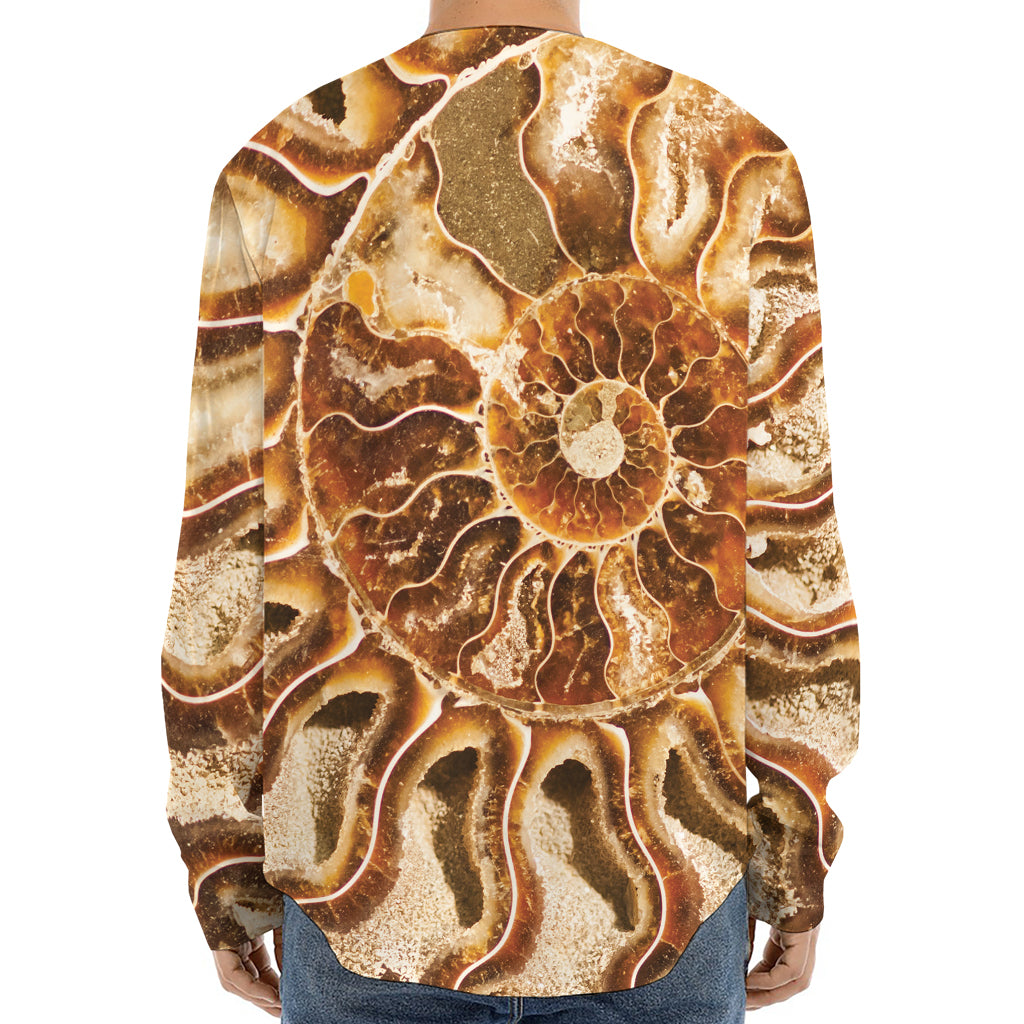 Ammonite Fossil Print Long Sleeve Baseball Jersey