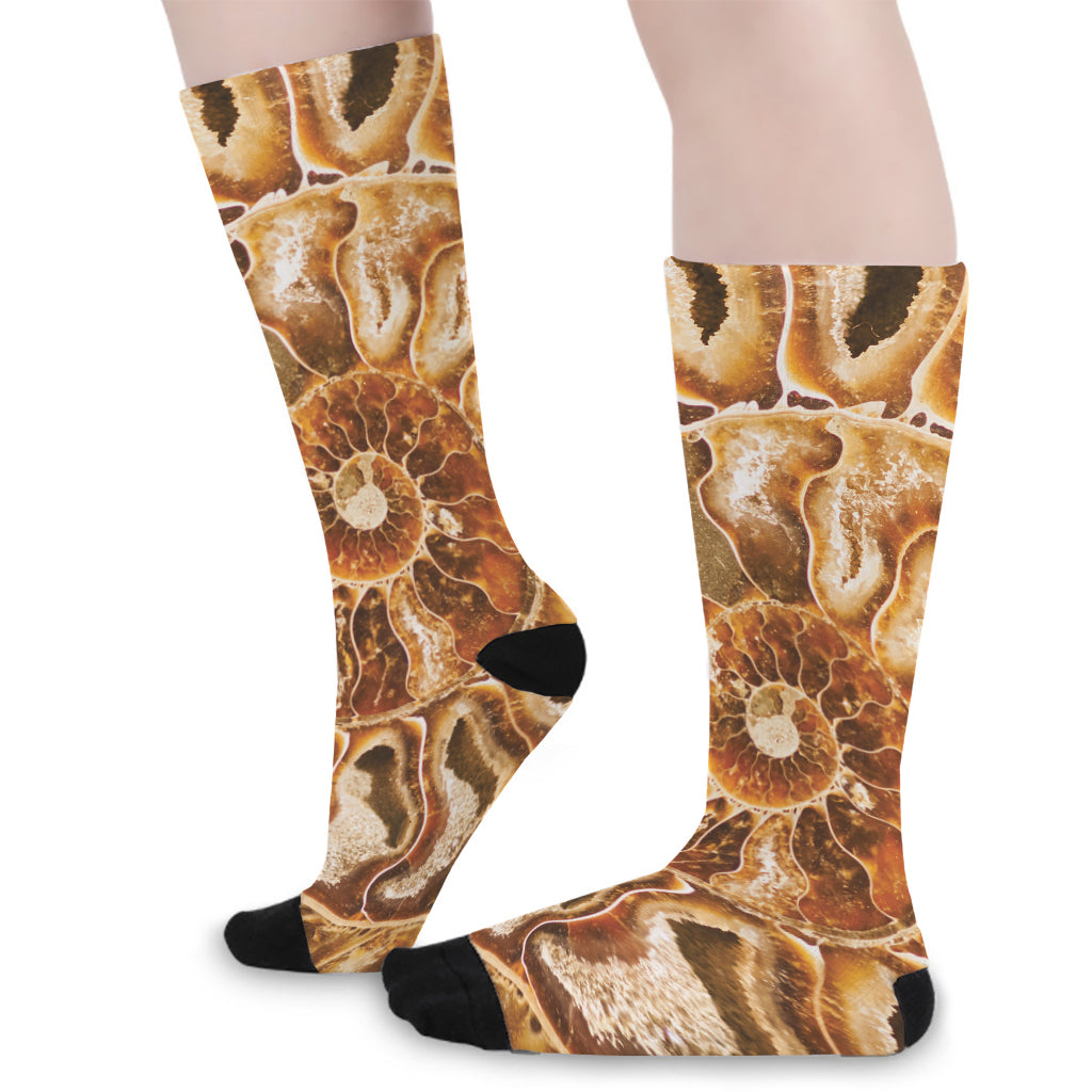 Ammonite Fossil Print Long Socks