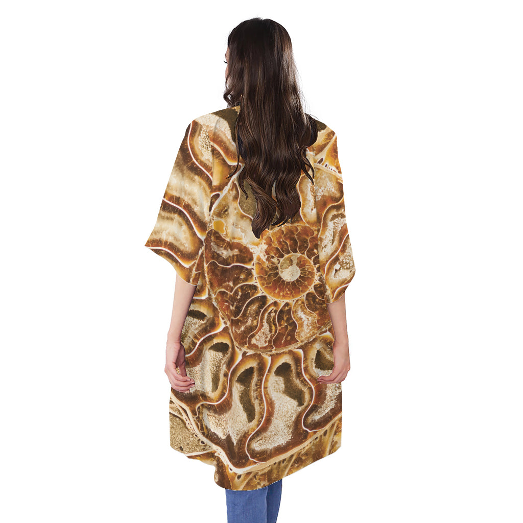 Ammonite Fossil Print Open Front Beach Cover Up
