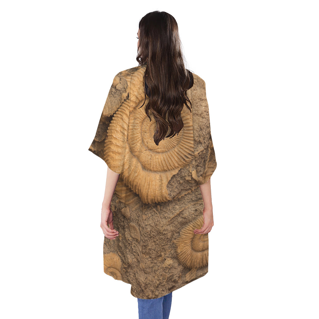 Ammonite Shell Fossil Print Open Front Beach Cover Up