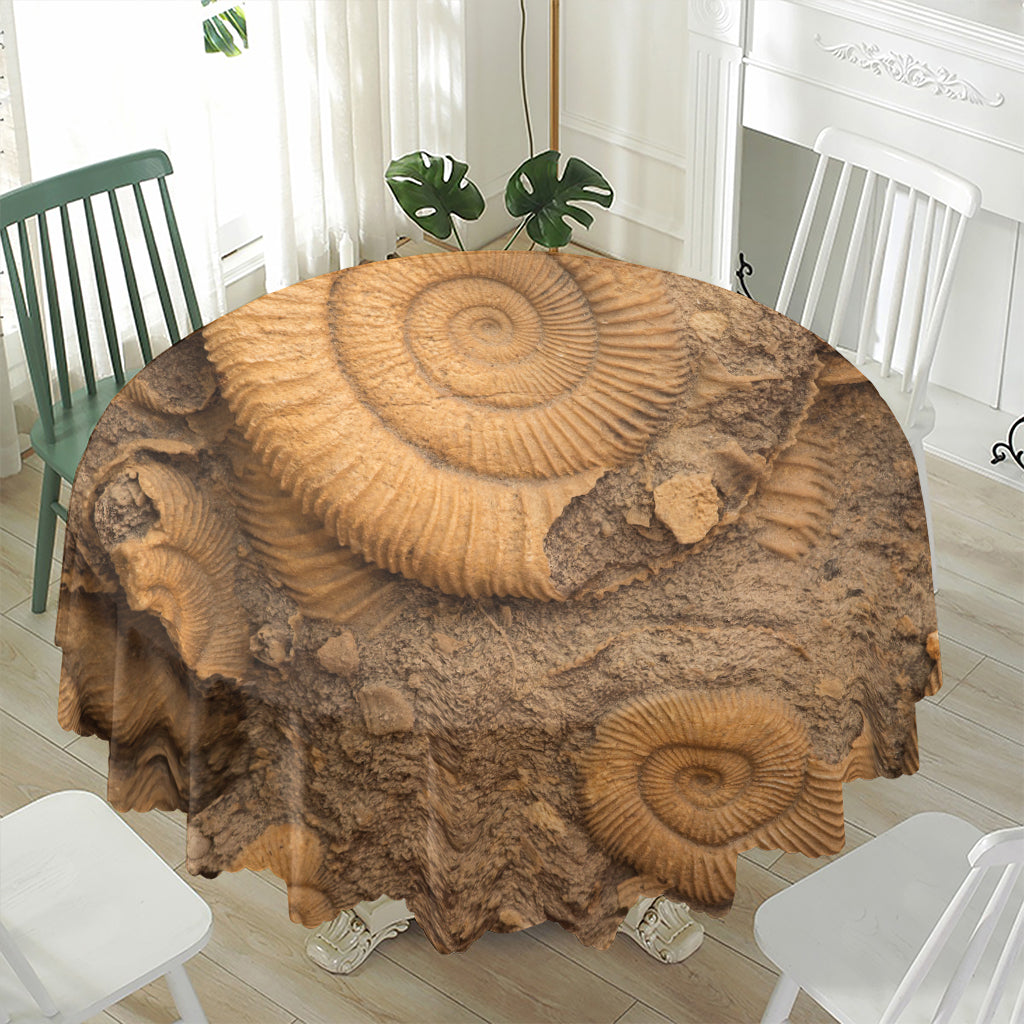 Ammonite Shell Fossil Print Waterproof Round Tablecloth