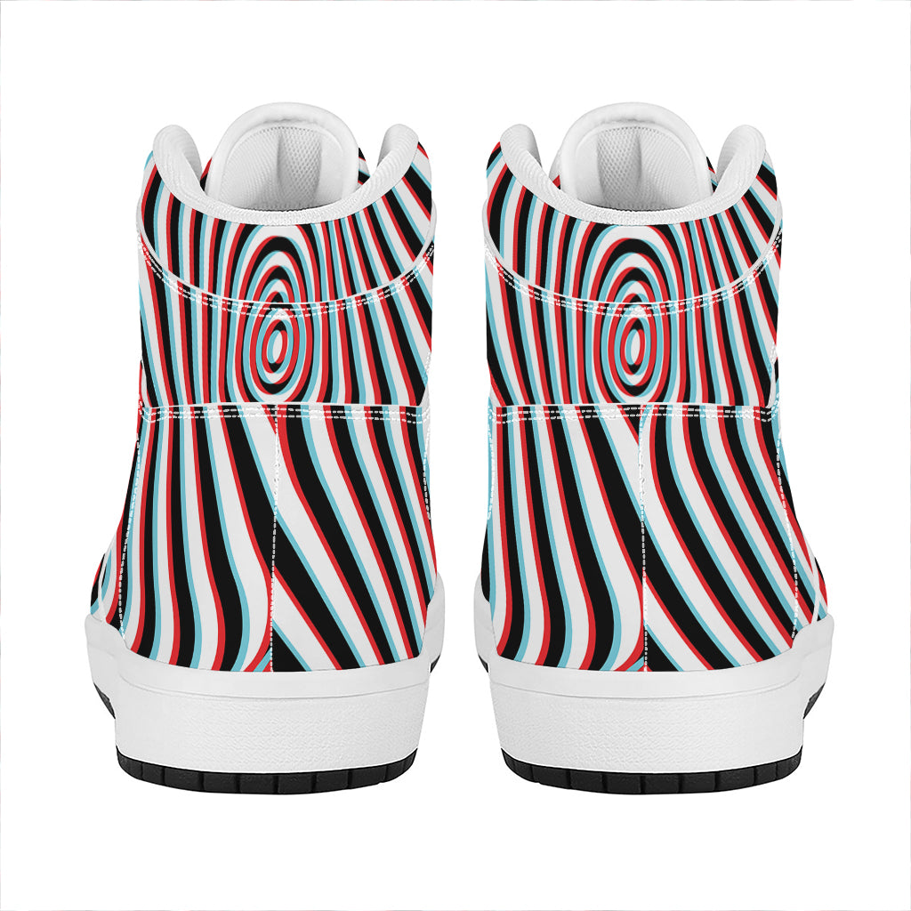 Anaglyph Optical Illusion Print High Top Leather Sneakers