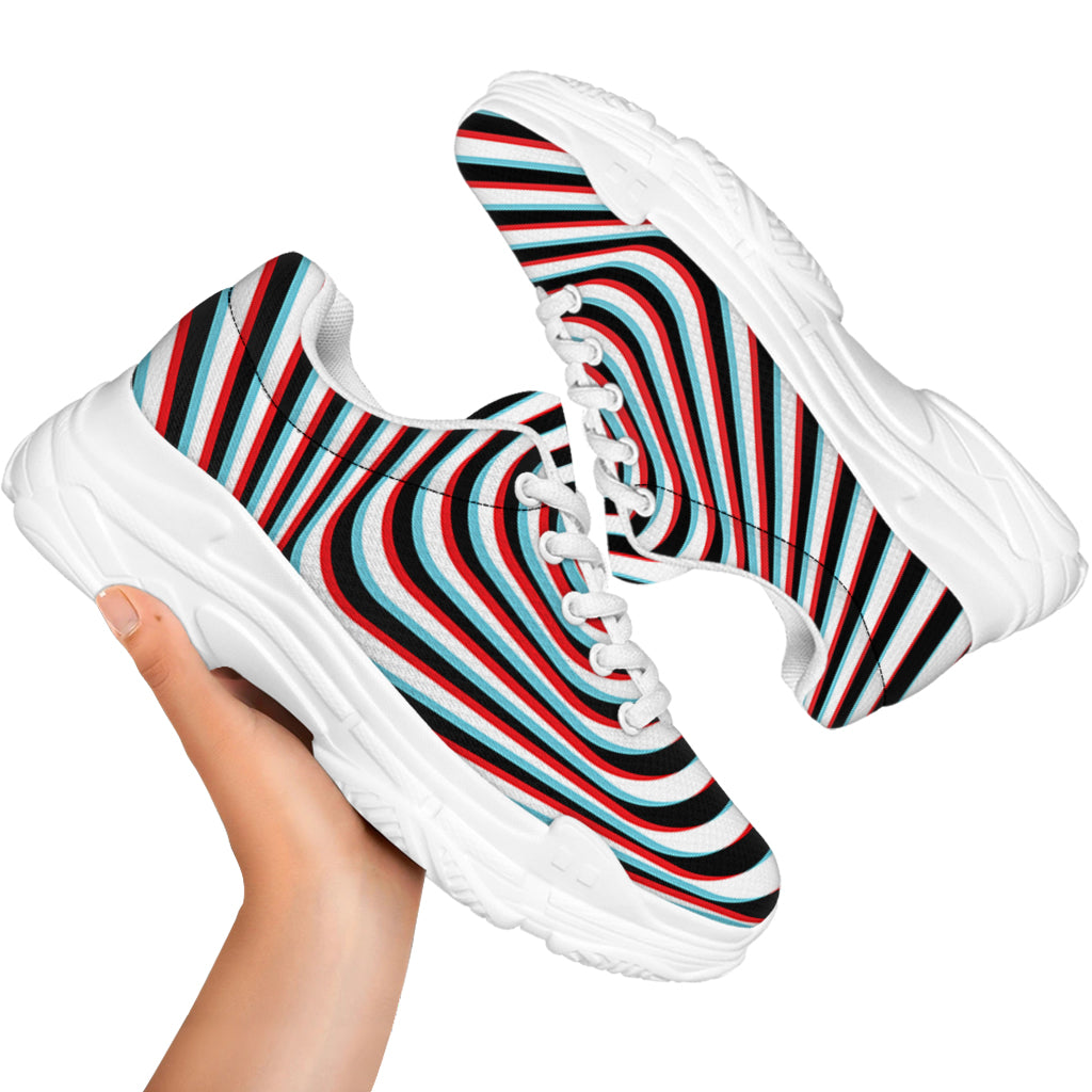 Anaglyph Optical Illusion Print White Chunky Shoes