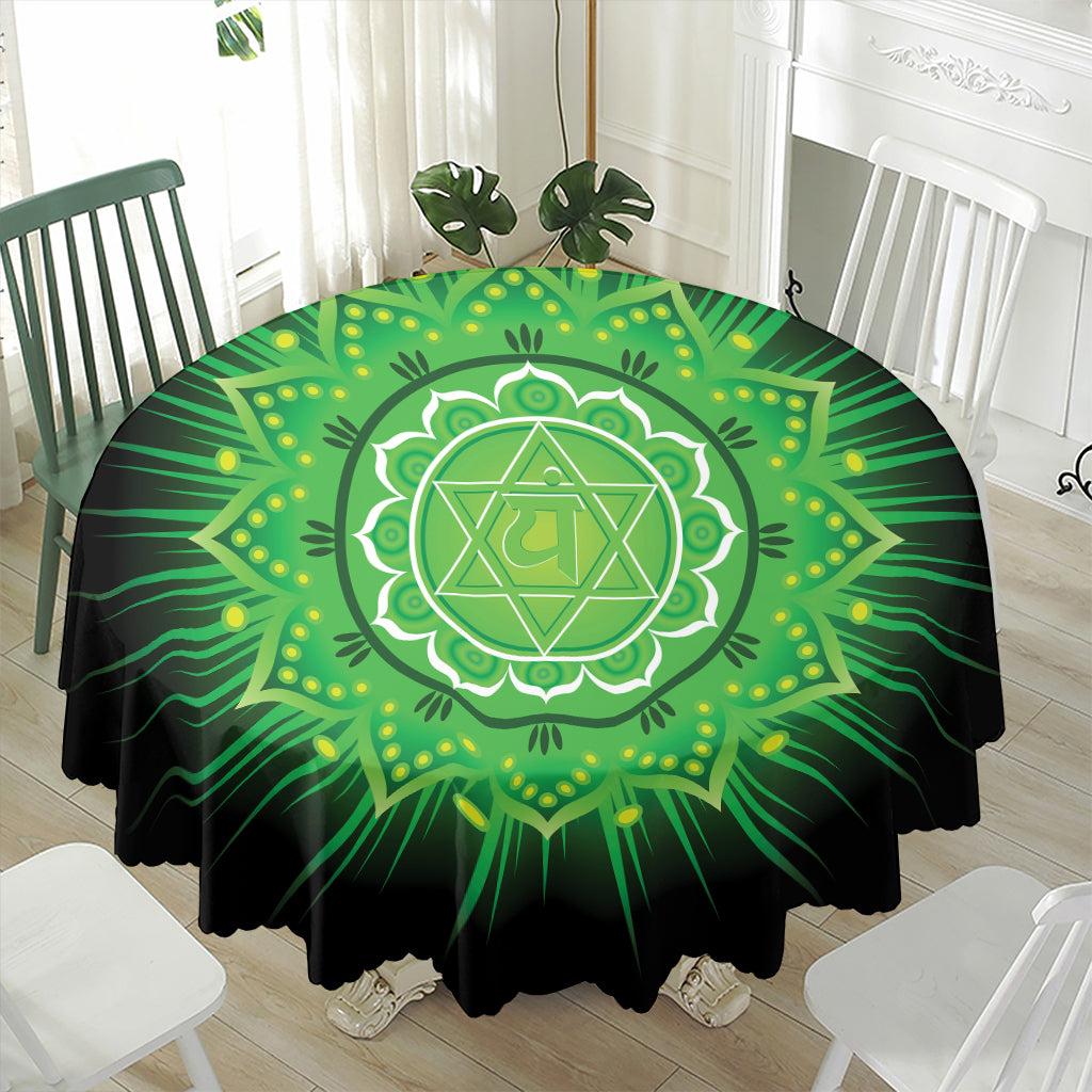 Anahata Chakra Mandala Print Waterproof Round Tablecloth