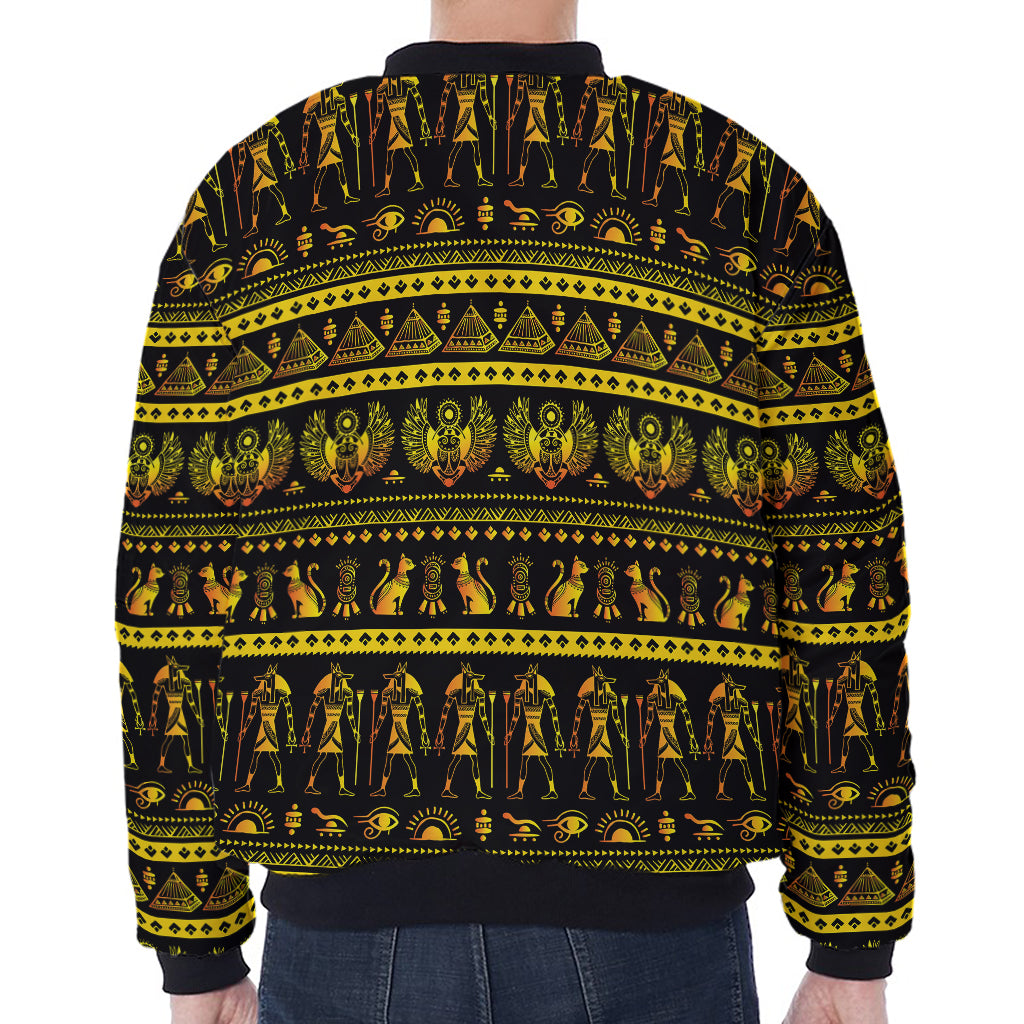 Ancient Egyptian Pattern Print Zip Sleeve Bomber Jacket