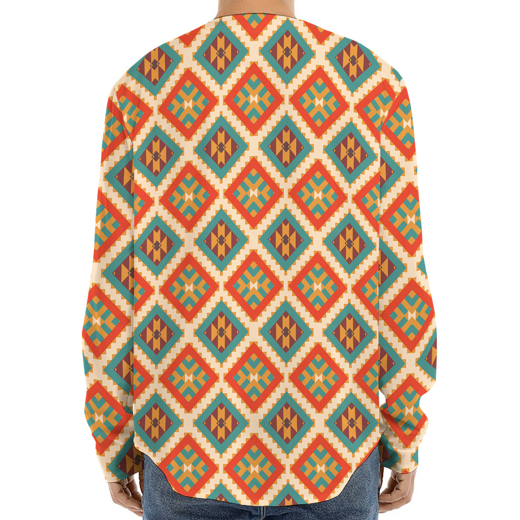 Ancient Geometric Navajo Print Long Sleeve Baseball Jersey