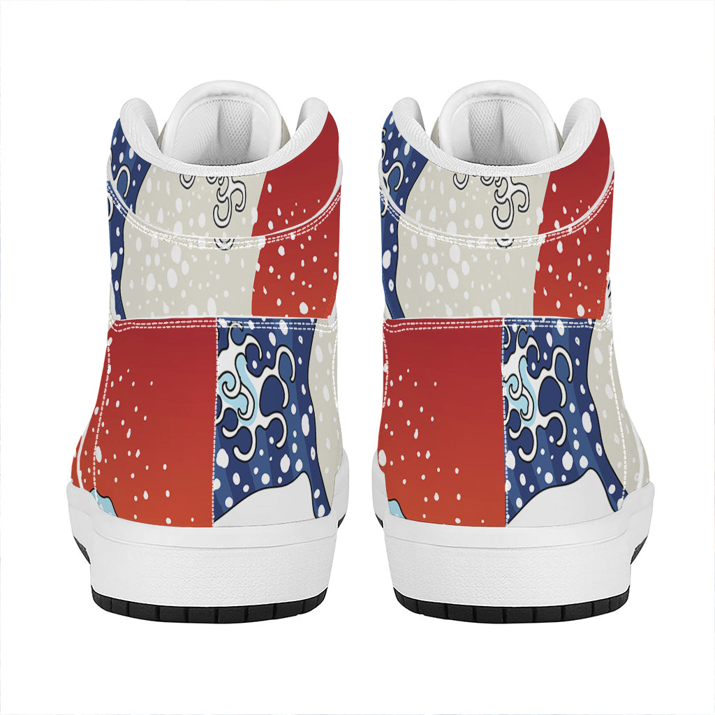 Ancient Great Japanese Wave Print High Top Leather Sneakers