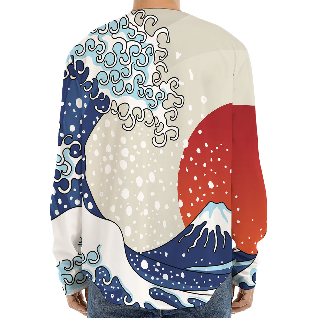 Ancient Great Japanese Wave Print Long Sleeve Baseball Jersey