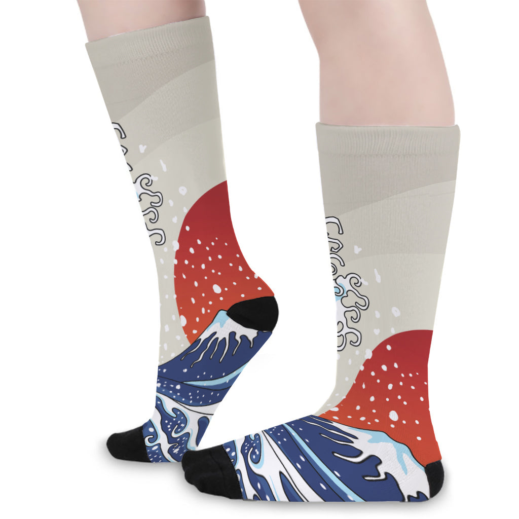 Ancient Great Japanese Wave Print Long Socks