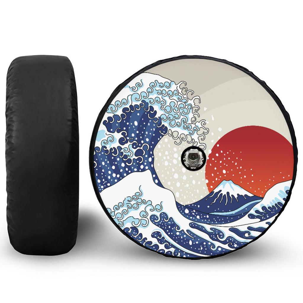 Ancient Great Japanese Wave Print Tire Cover With Camera Hole