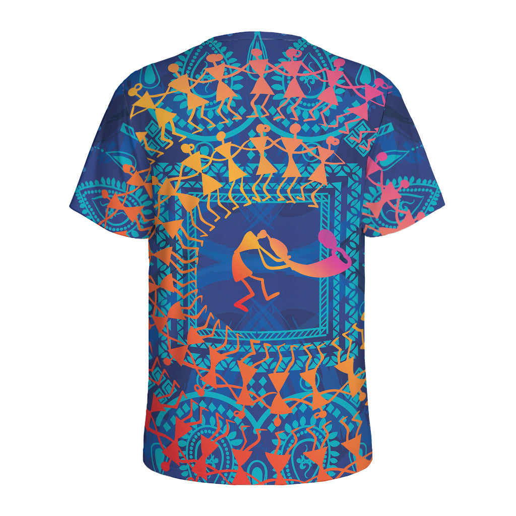 Ancient Indian Warli Tribal Print Men's Sports T-Shirt