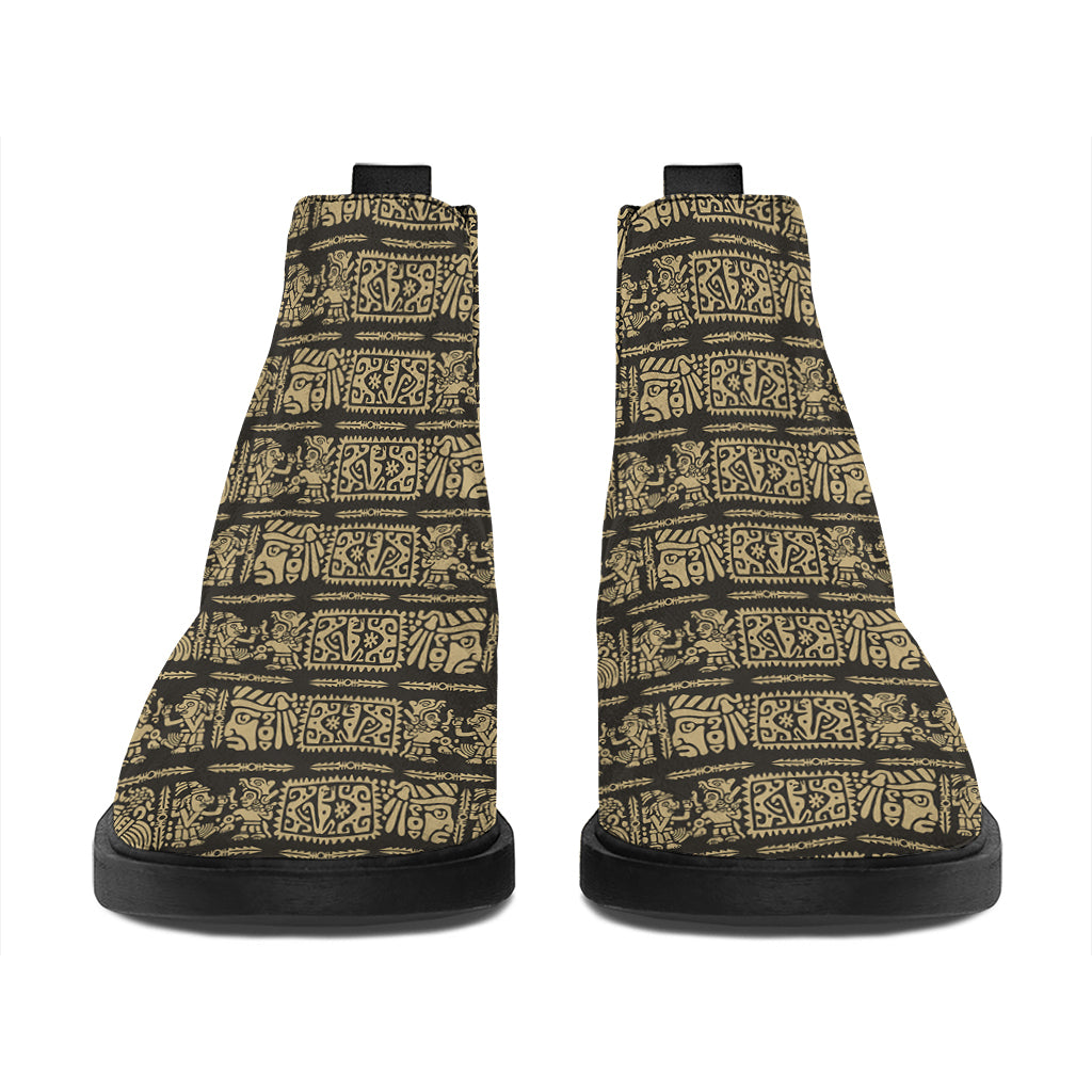 Ancient Maya Pattern Print Flat Ankle Boots