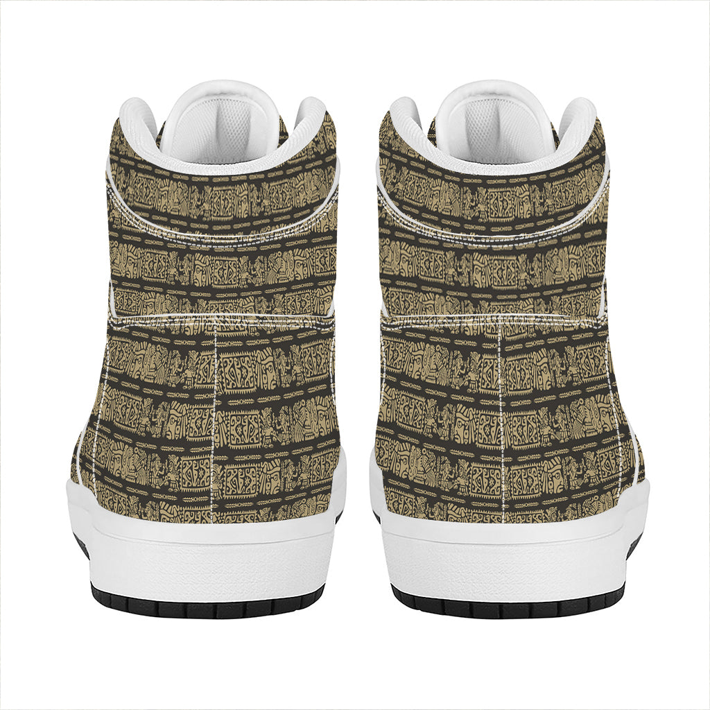 Ancient Maya Pattern Print High Top Leather Sneakers