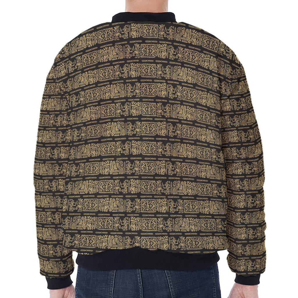 Ancient Maya Pattern Print Zip Sleeve Bomber Jacket