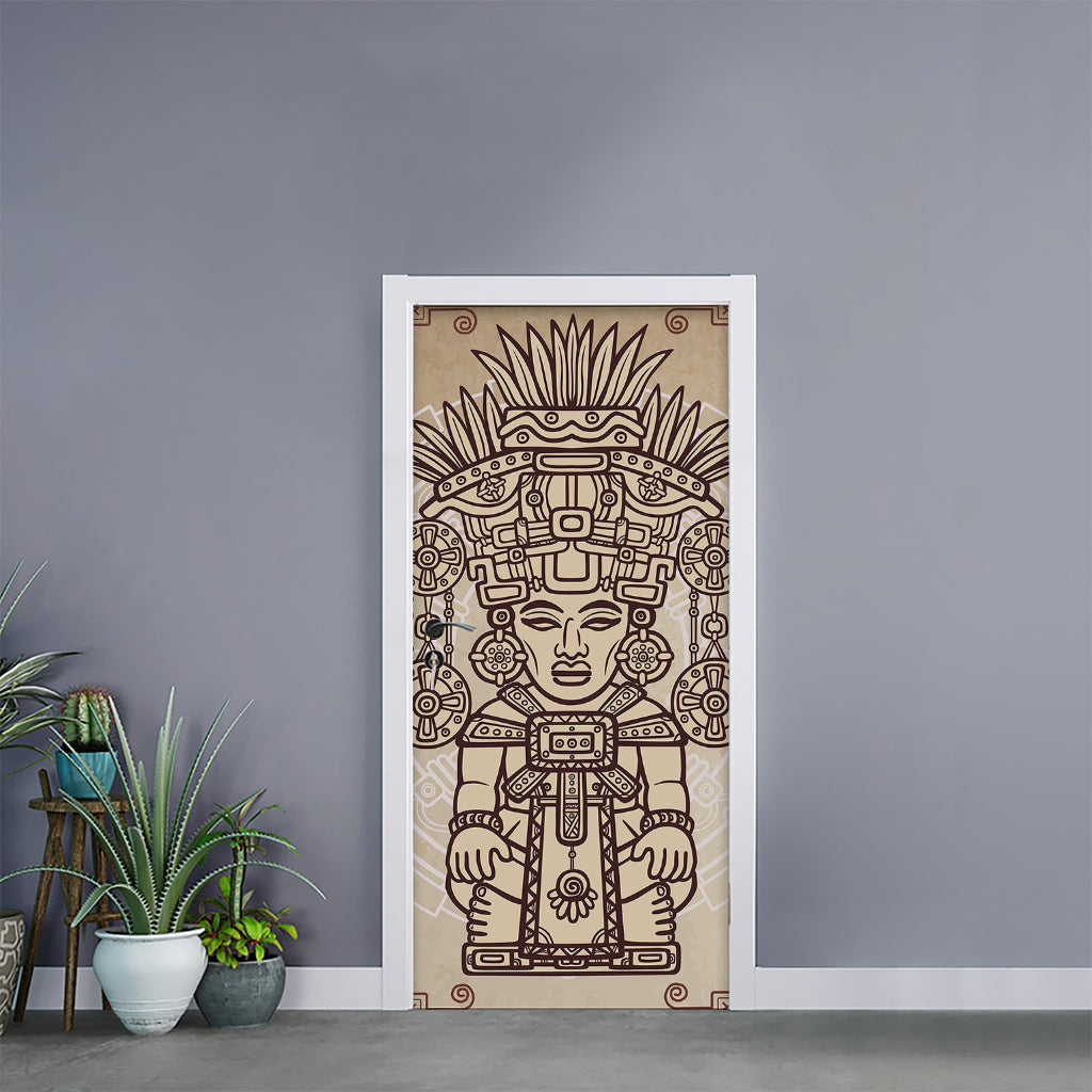 Ancient Mayan Statue Print Door Sticker