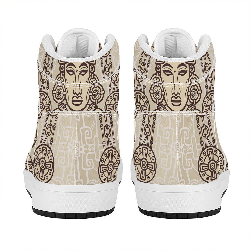 Ancient Mayan Statue Print High Top Leather Sneakers