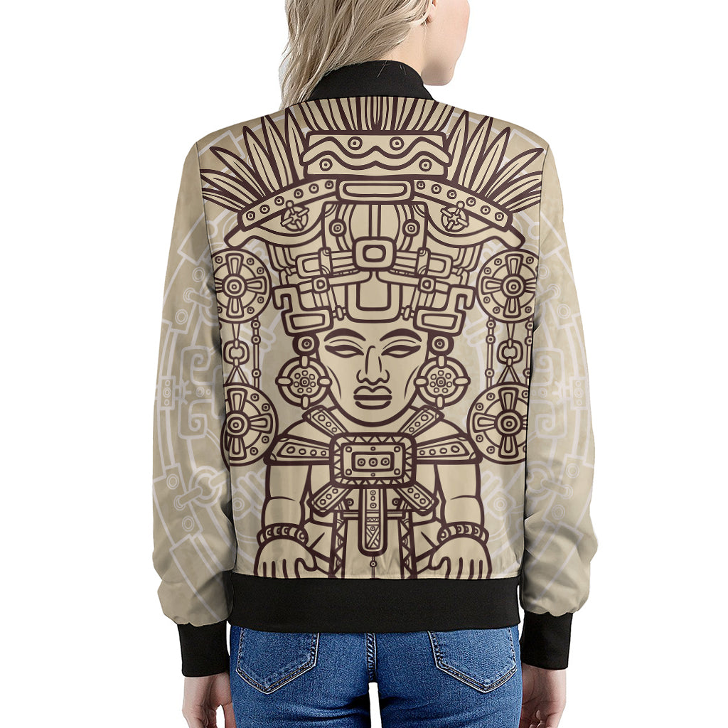 Ancient Mayan Statue Print Women's Bomber Jacket