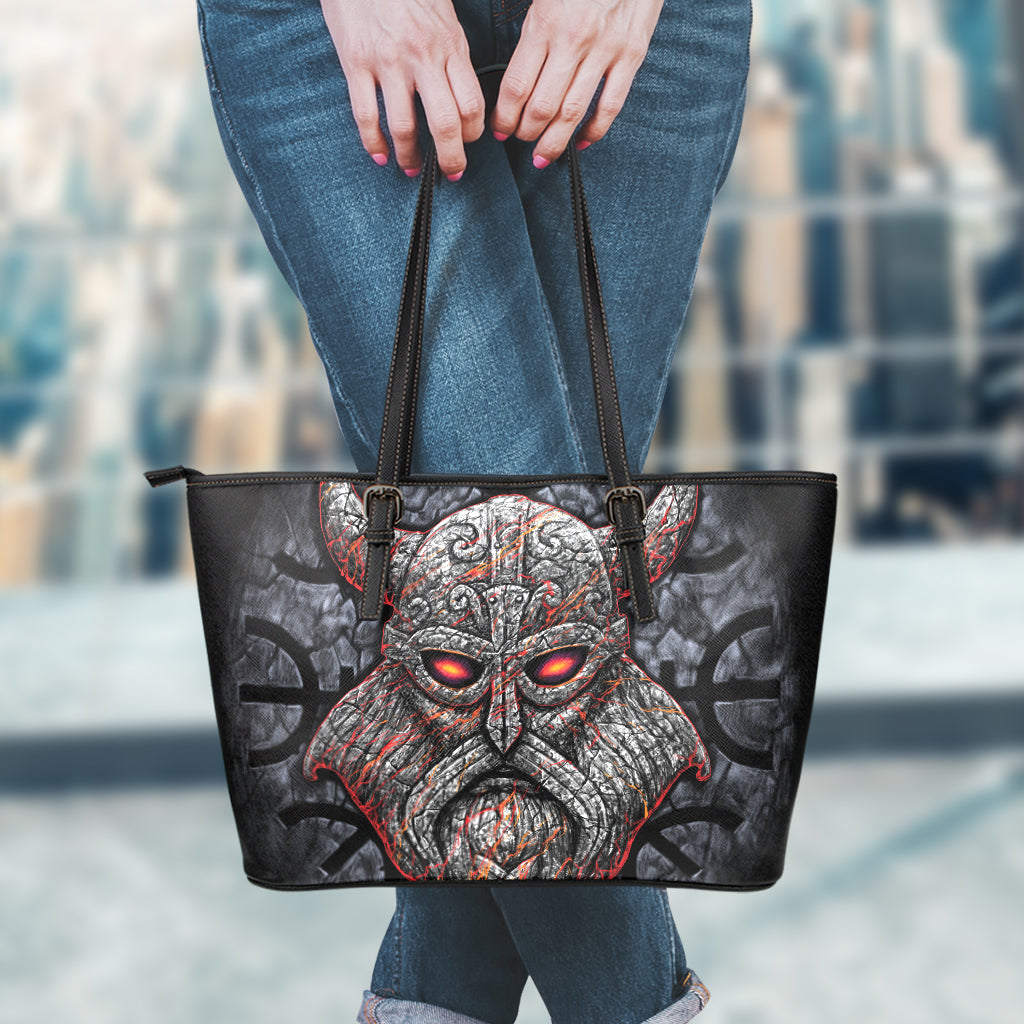 Ancient Viking Norse God Odin Print Leather Tote Bag