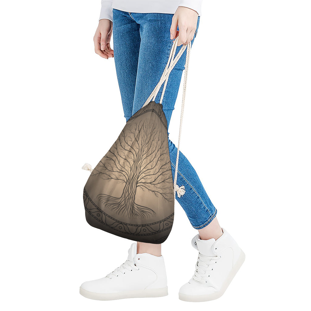 Ancient Yggdrasil Tree Print Drawstring Bag