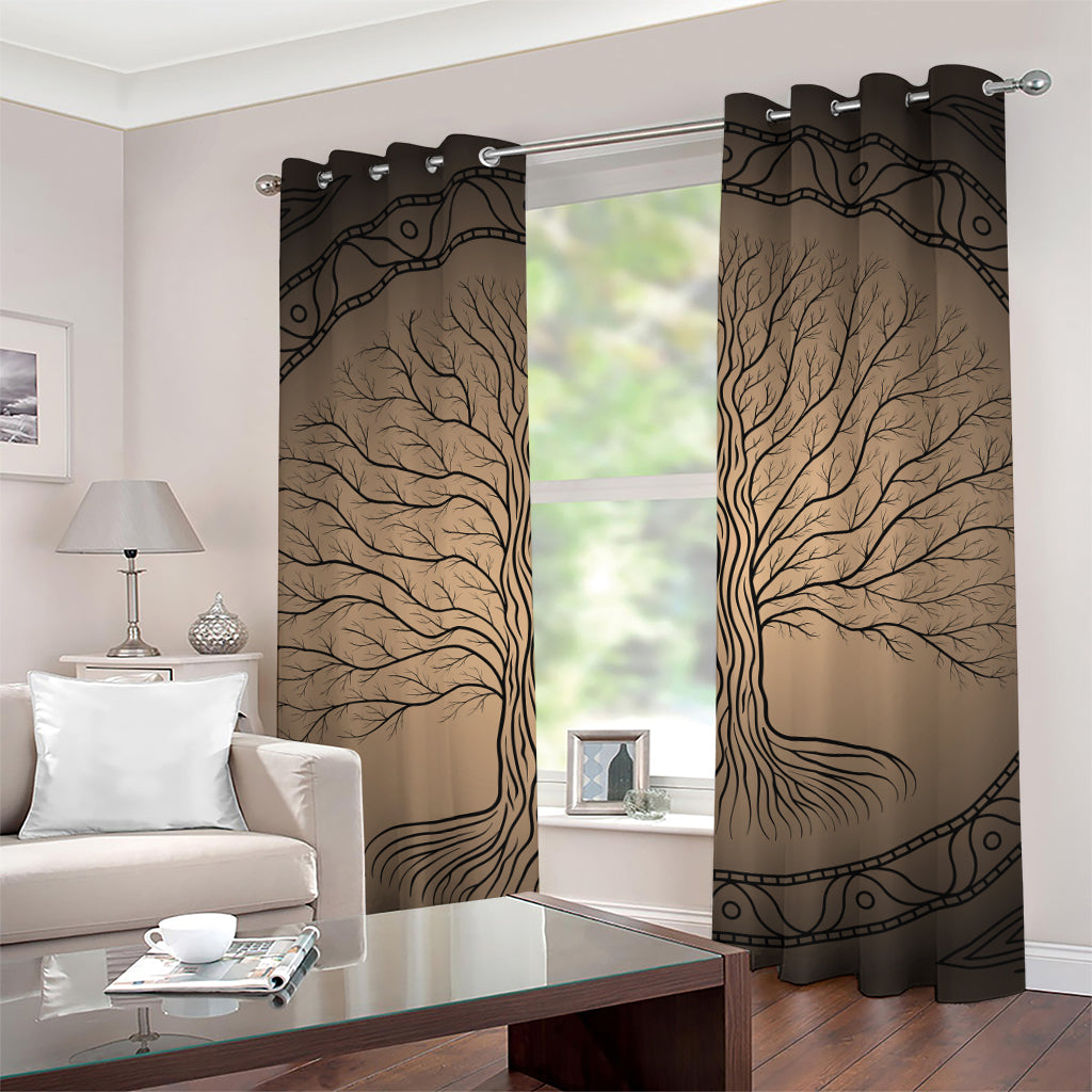 Ancient Yggdrasil Tree Print Grommet Curtains