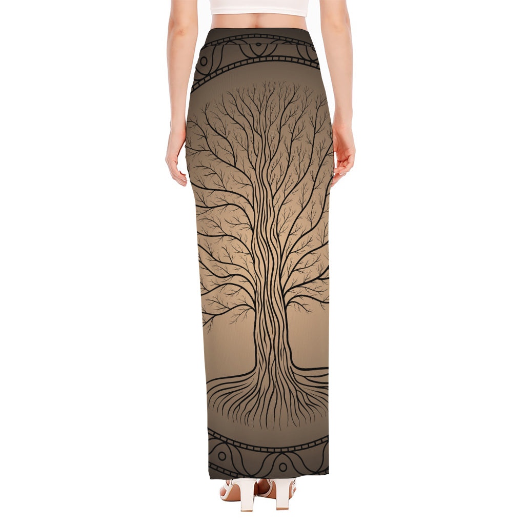 Ancient Yggdrasil Tree Print High Slit Maxi Skirt
