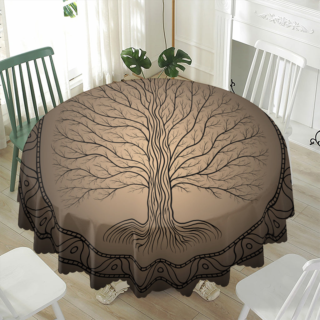 Ancient Yggdrasil Tree Print Waterproof Round Tablecloth