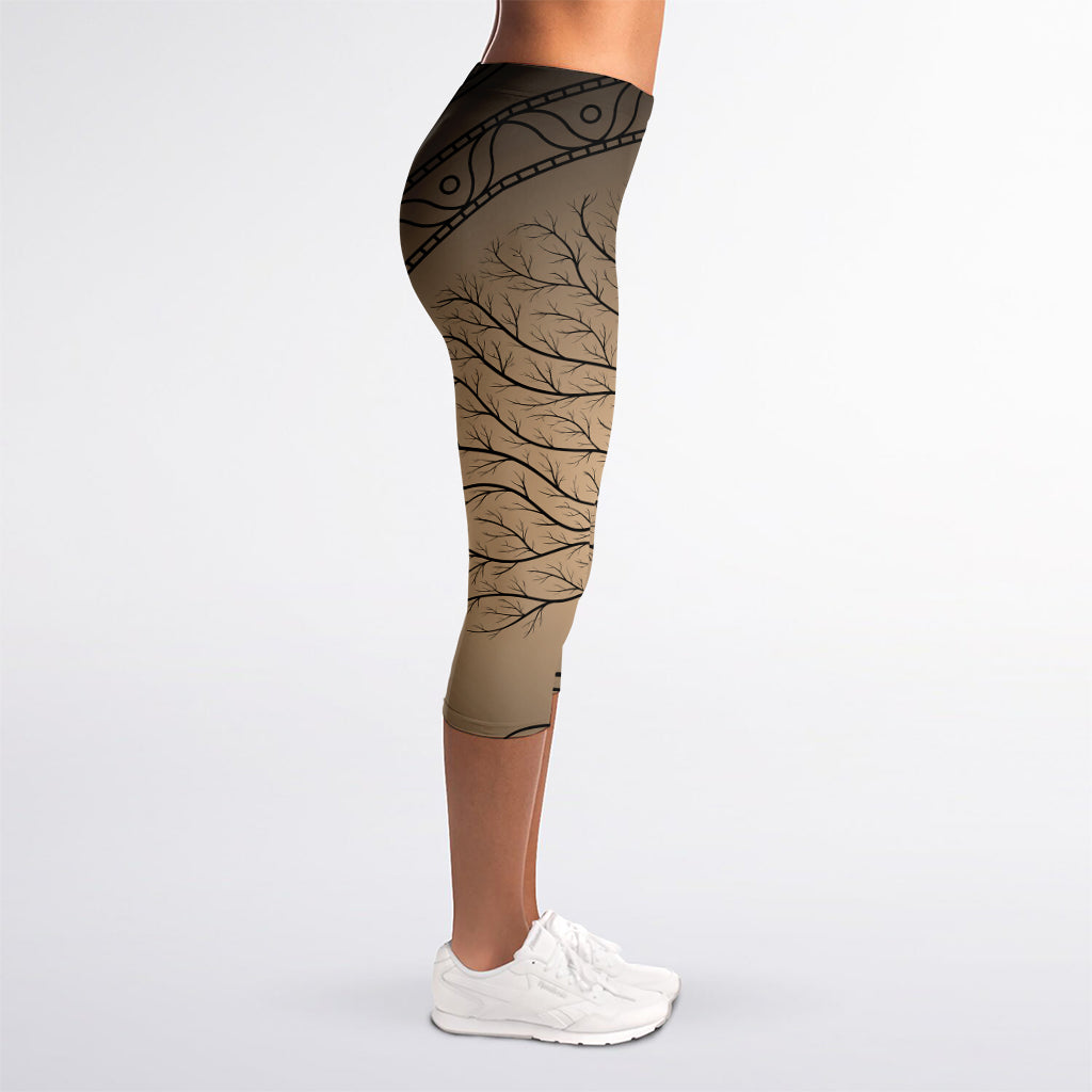 Ancient Yggdrasil Tree Print Women's Capri Leggings