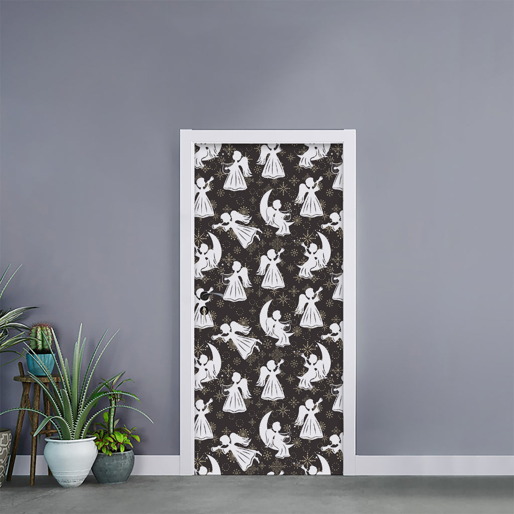 Angel And Snowflake Pattern Print Door Sticker
